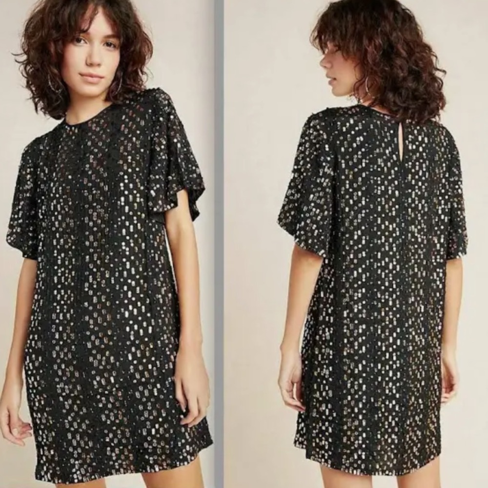 Anthropologie velvet by Graham and spencer gold & black sequin dress size XL